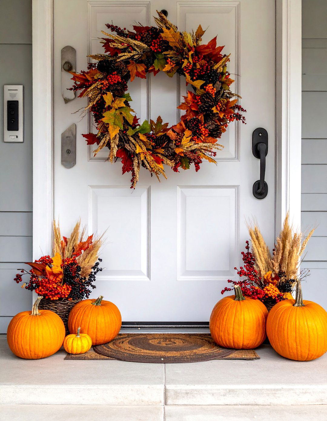 Harvest Wreath with Mixed Foliage - 30 Front Door Fall Decor Ideas to Welcome the Season