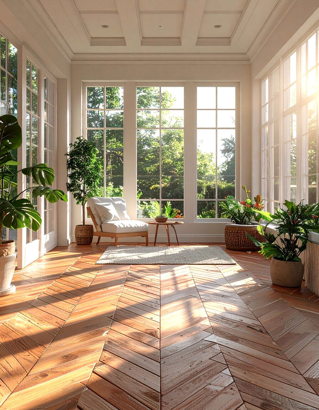 Herringbone Pattern Brick Floor Sunroom - 20 Brick Floor Sunroom Ideas for a Rustic Charm