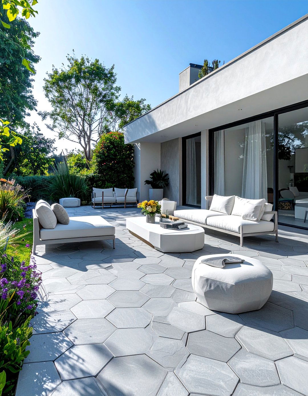 Hexagon Patio Tiles for a Geometric Statement - 30 Patio Tile Ideas for a Stylish Outdoor Space