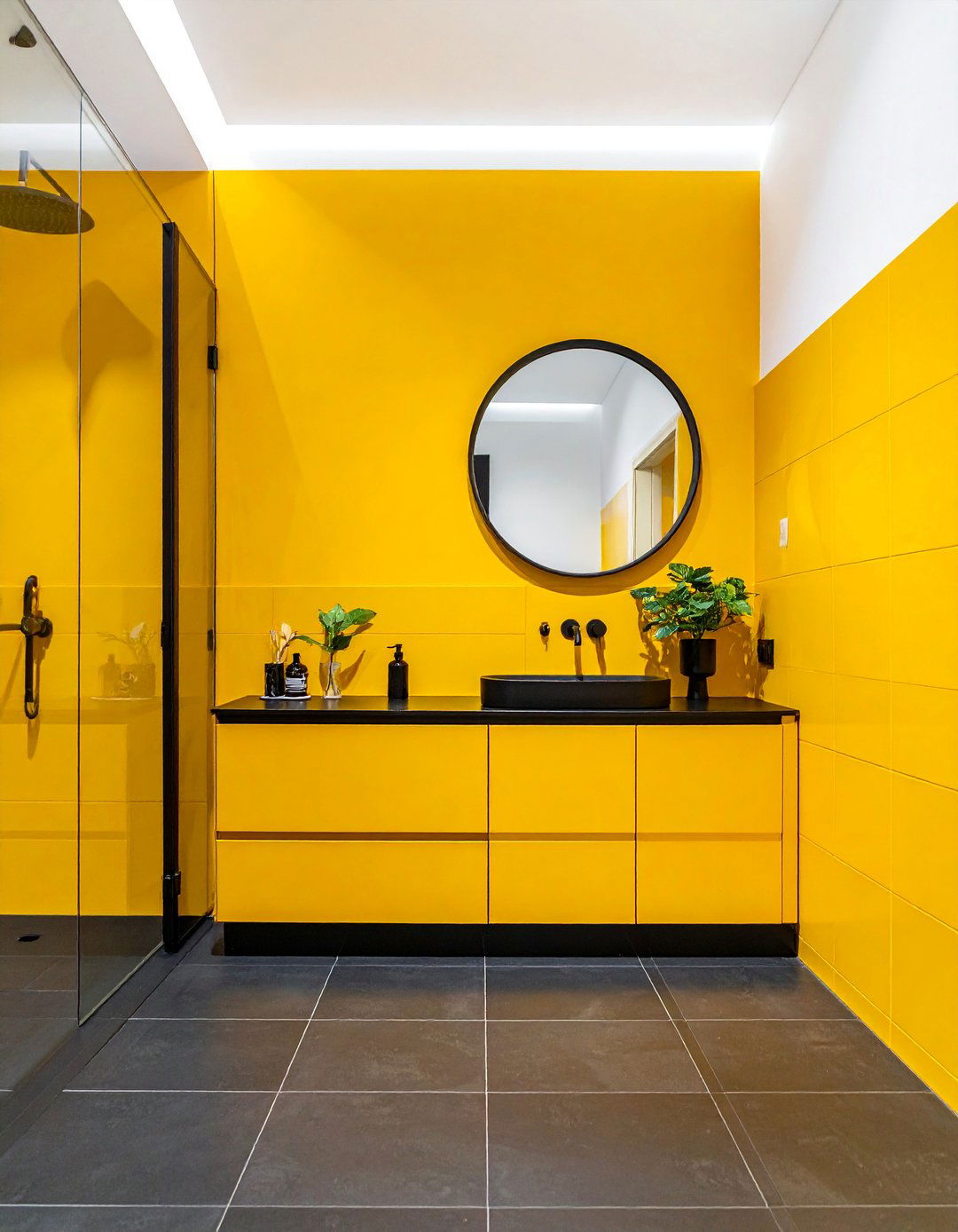 High Contrast Black and Yellow Bathroom - 25 Colorful Bathroom Ideas to Brighten Your Space