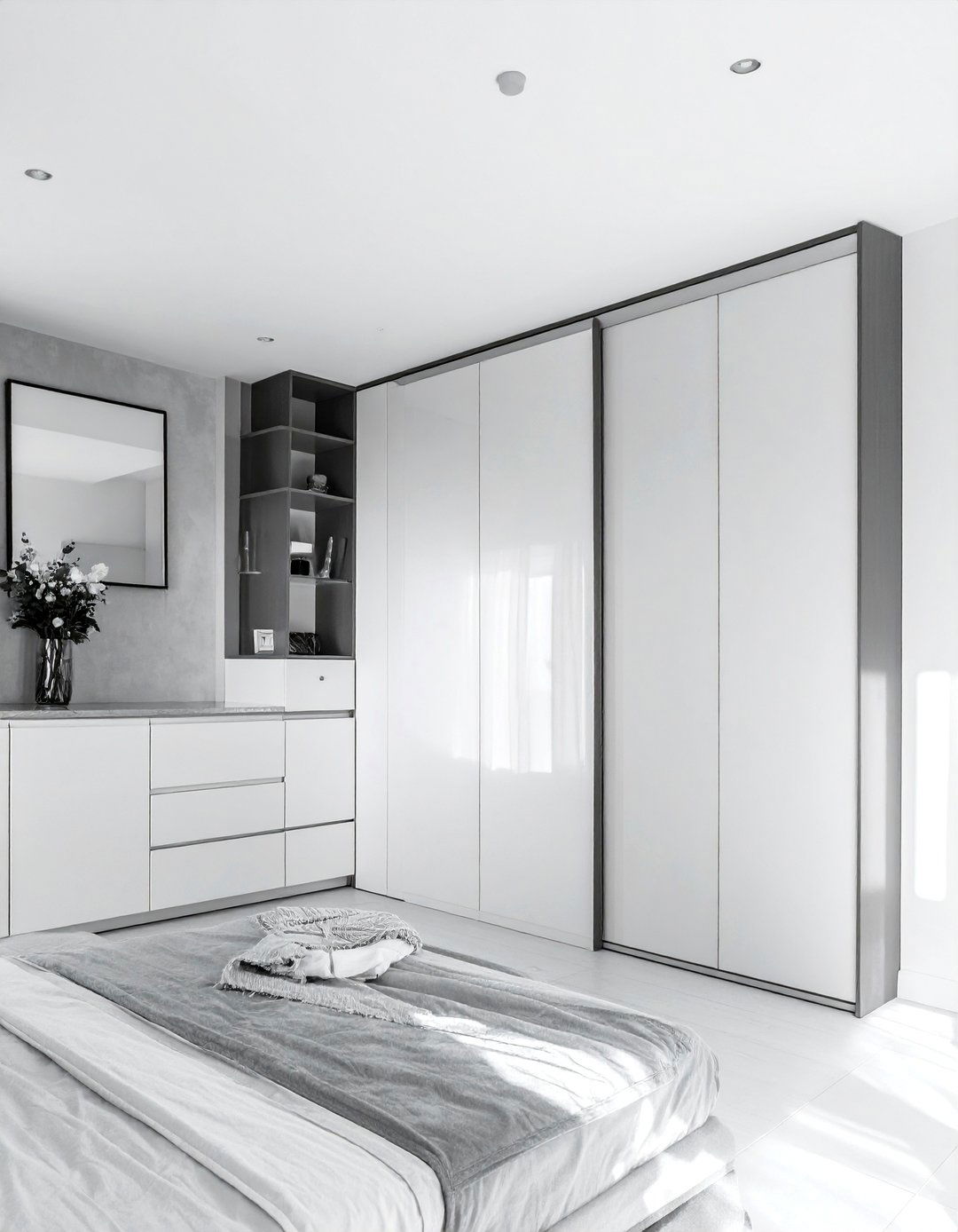 High Gloss Grey Wardrobes - 40 Grey and White Bedroom Ideas for a Serene Retreat