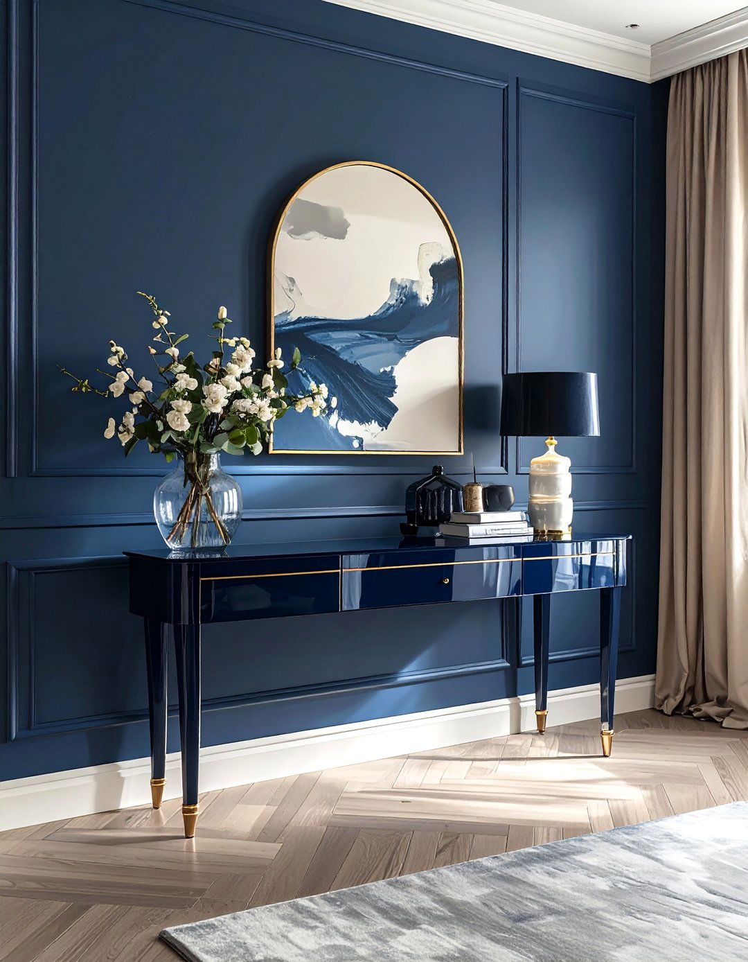 High Gloss Navy Lacquered Furniture - 25 Navy and Cream Living Room Ideas for Timeless Elegance