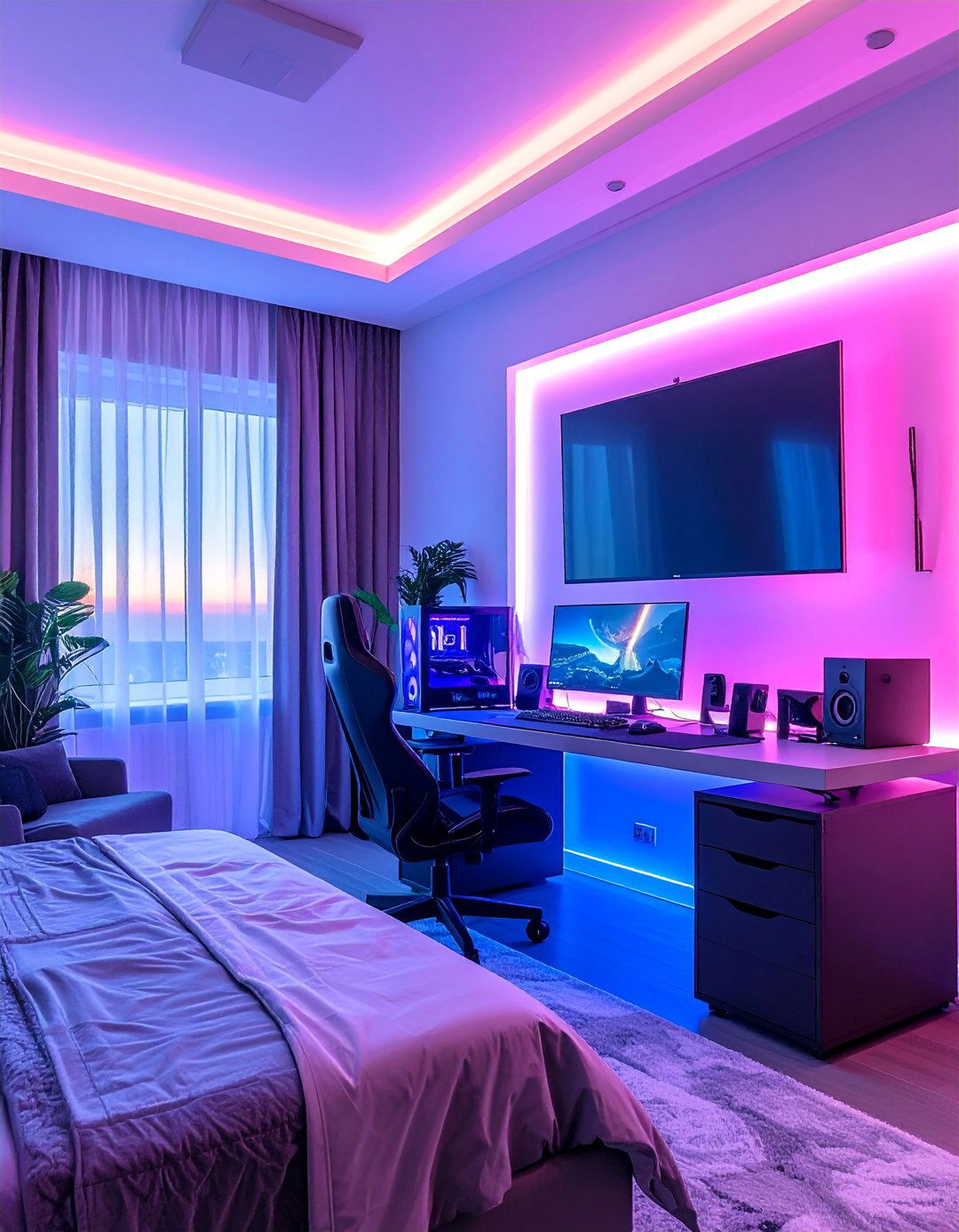 High Tech Gaming Office Hybrid - 40 Bedroom Office Ideas for a Productive Space