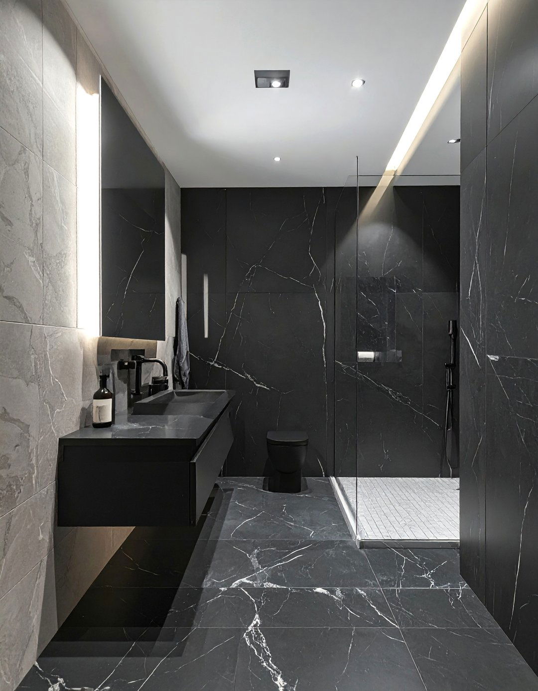 Honed Black Marble Finish Elegance - 20 Black Marble Bathrooms for a Luxurious Look