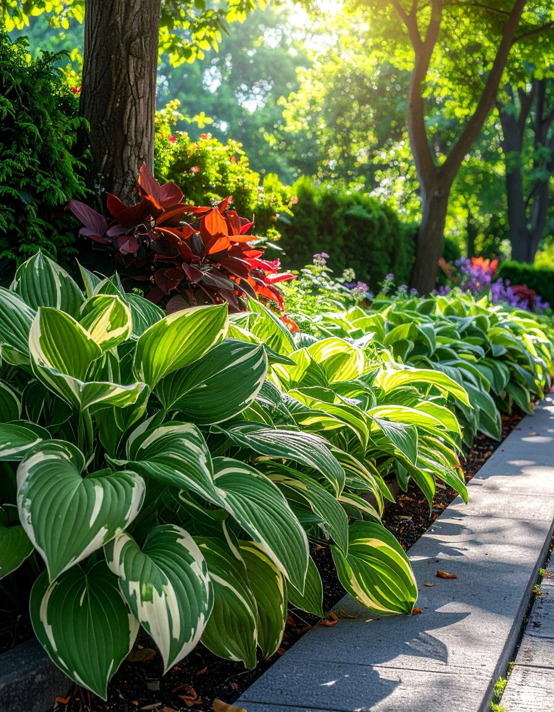 Hostas and Shade Perennials - 30 Driveway Edging Ideas to Enhance Your Curb Appeal