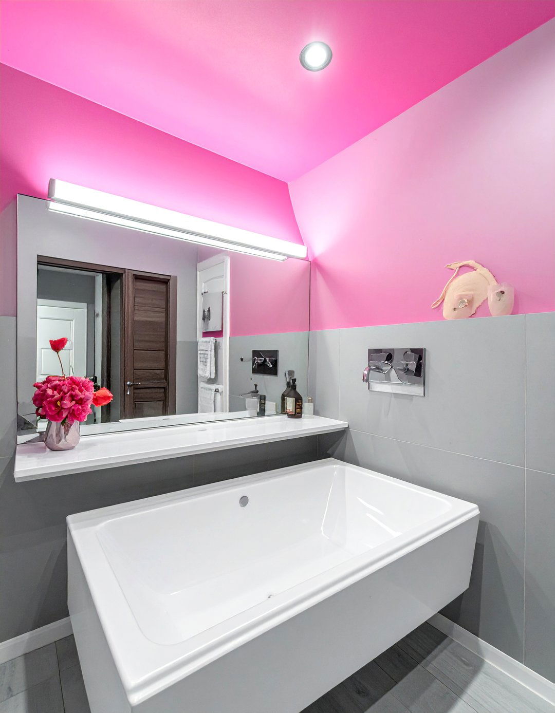 Hot Pink Painted Bathroom Ceiling - 25 Colorful Bathroom Ideas to Brighten Your Space