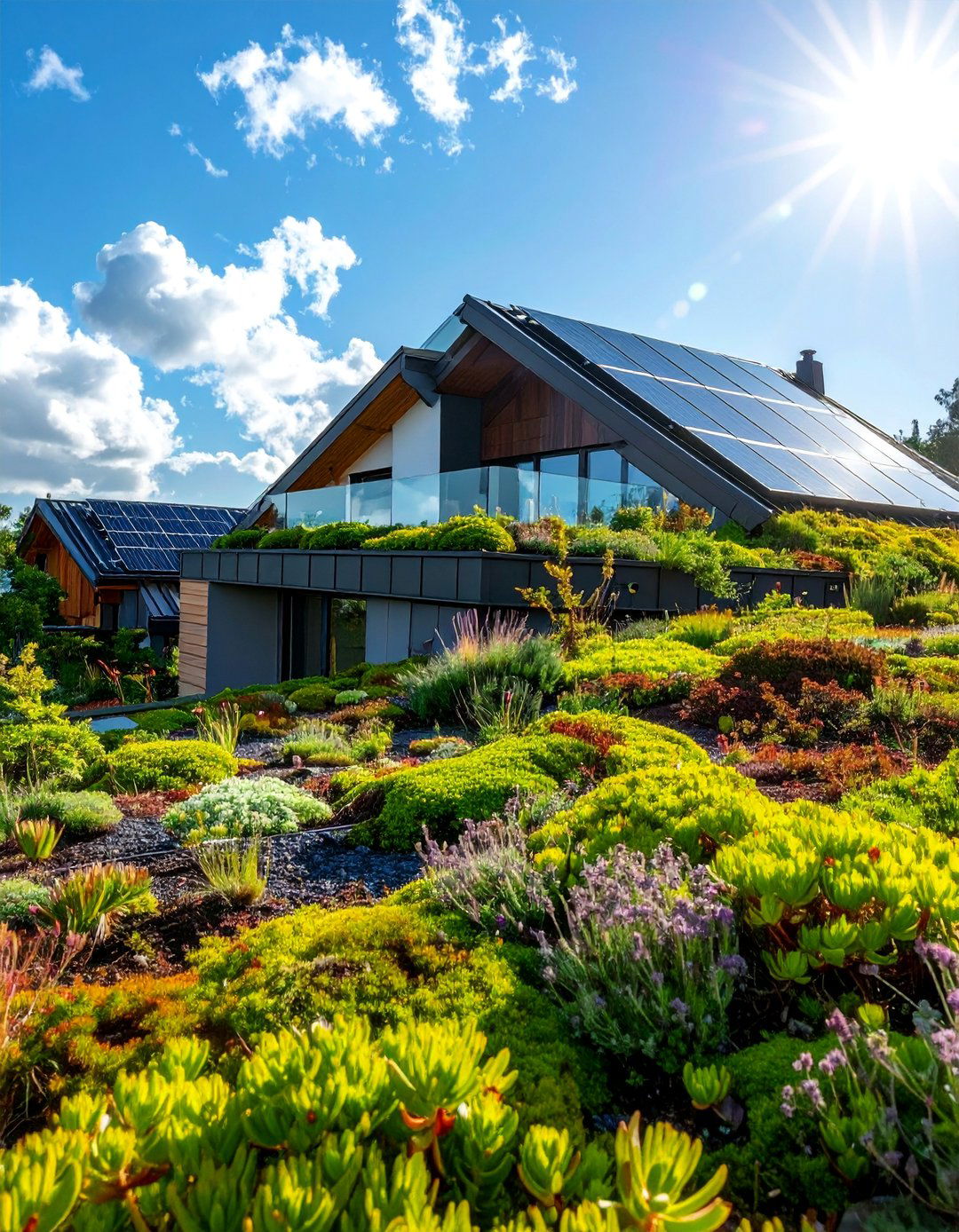 House With a Green Roof Featuring Integrated Solar Panels - 20 Houses With Green Roofs for Sustainable Living