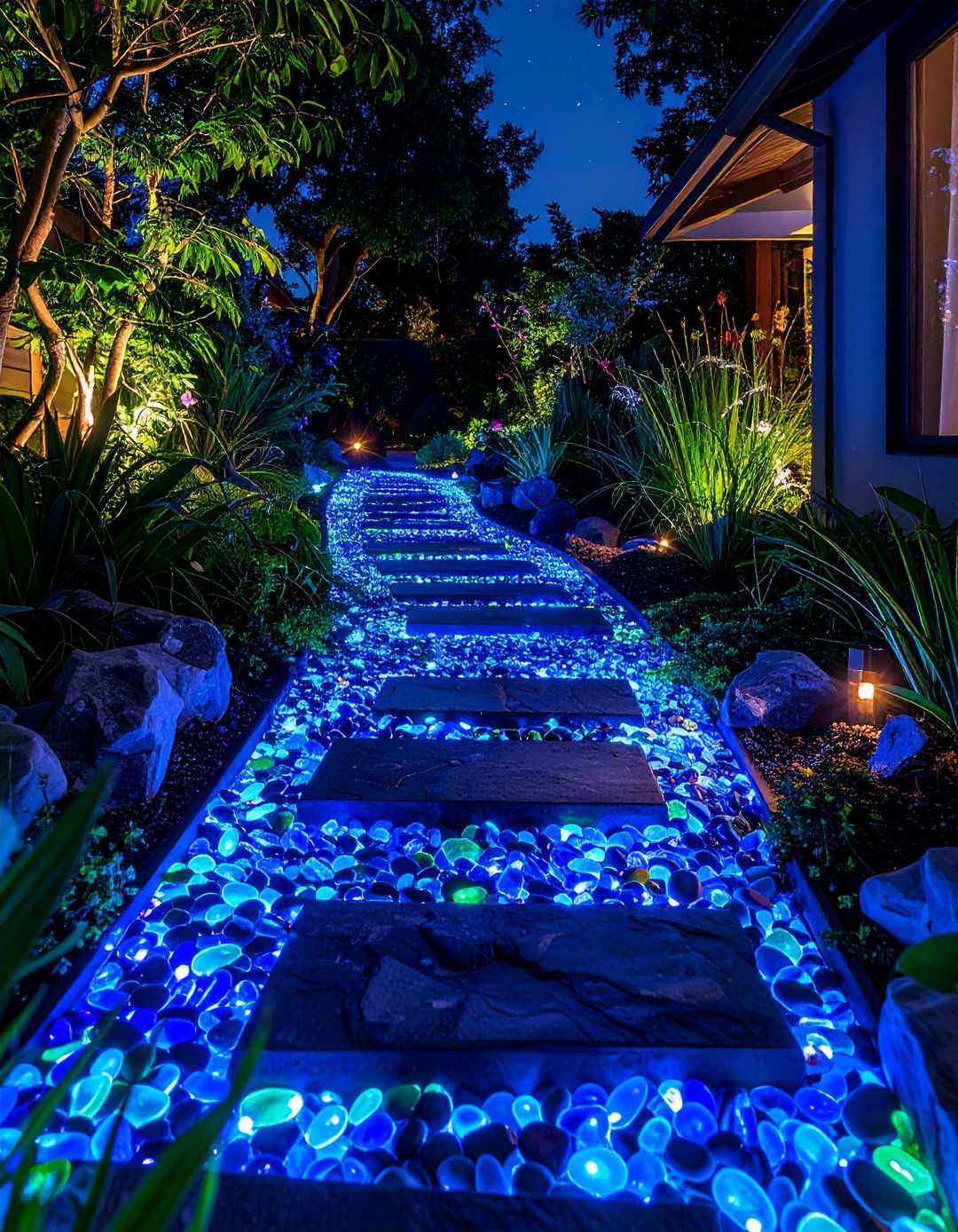 Illuminated Glass Pebble Garden Path - 30 Garden Path Ideas to Enhance Your Outdoor Space