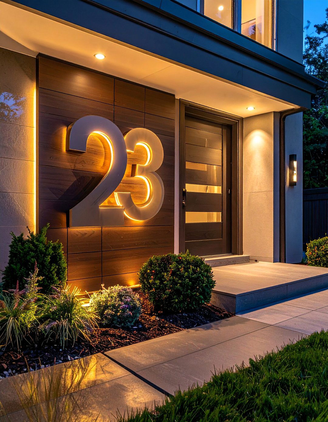 Illuminated House Numbers and Accent Lighting - 40 Small Front Yard Landscaping Ideas to Boost Curb Appeal