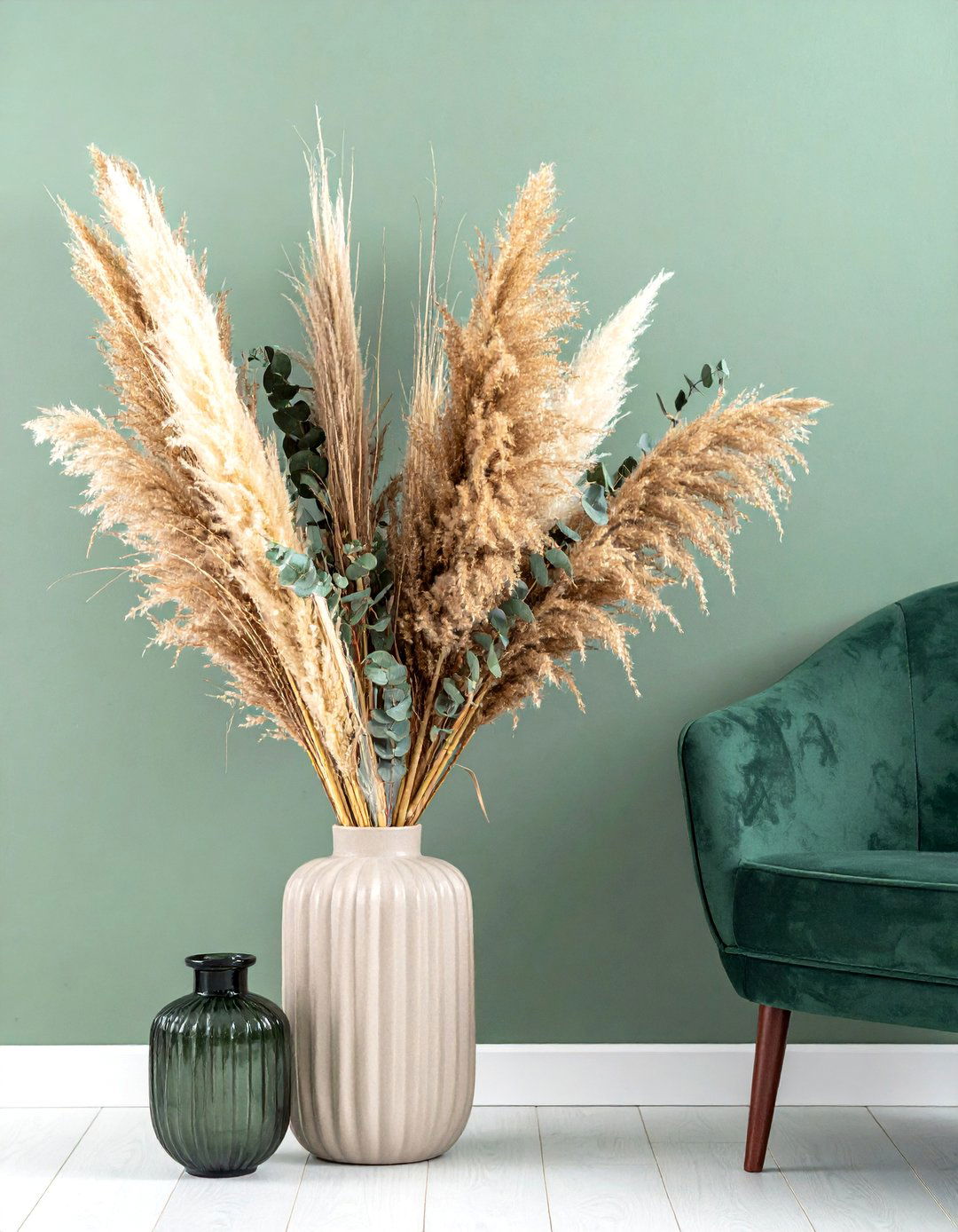 Incorporating Dried Florals and Branches - 25 Rustic Sage Green Living Room Ideas for Serenity