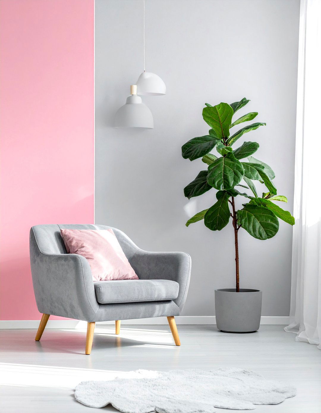 Incorporating Houseplants for a Natural Contrast - 25 Pink and Grey Living Room Ideas for a Modern Look