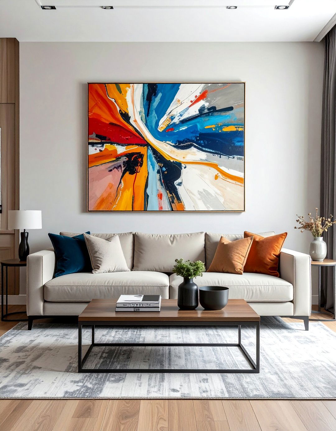 Incorporating Large Scale Abstract Art - 40 Transitional Living Room Ideas for Modern Homes