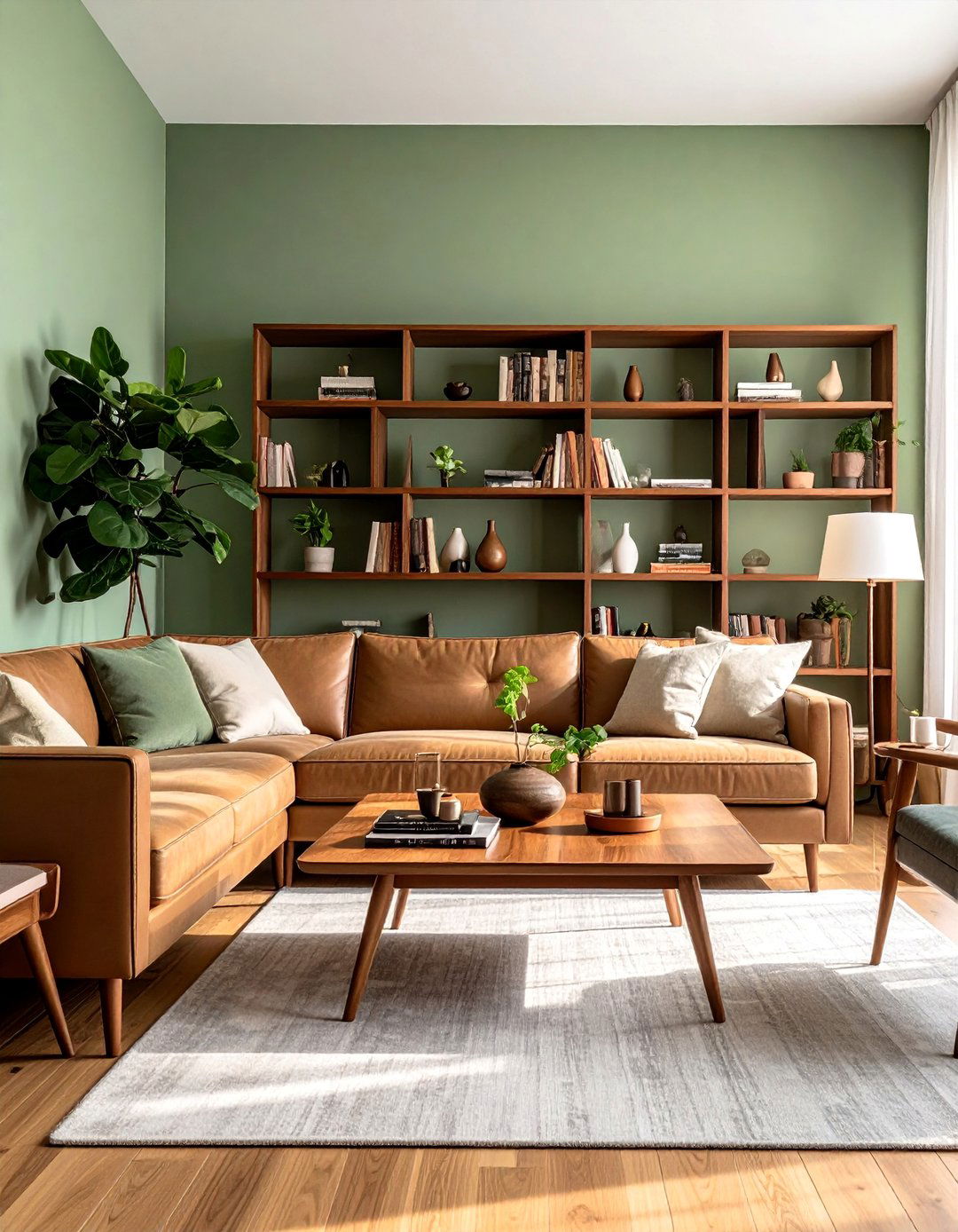 Incorporating Natural Brown Wood Tones - 20 Sage Green and Brown Living Room Ideas for Balance