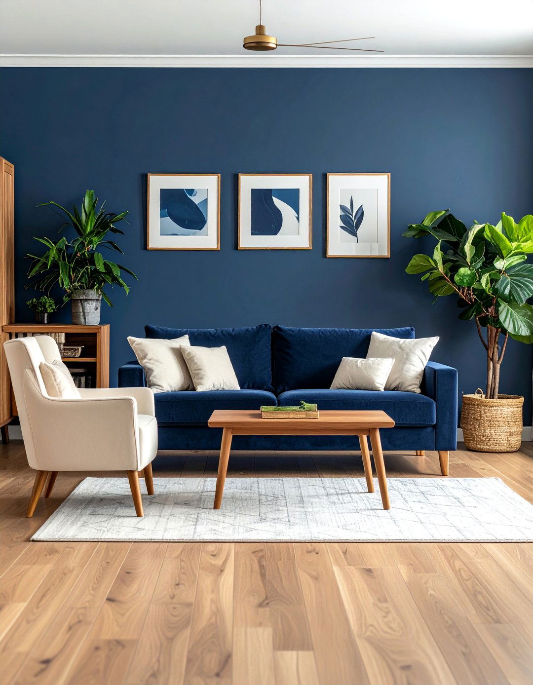 Incorporating Natural Wood Tones - 25 Navy and Cream Living Room Ideas for Timeless Elegance