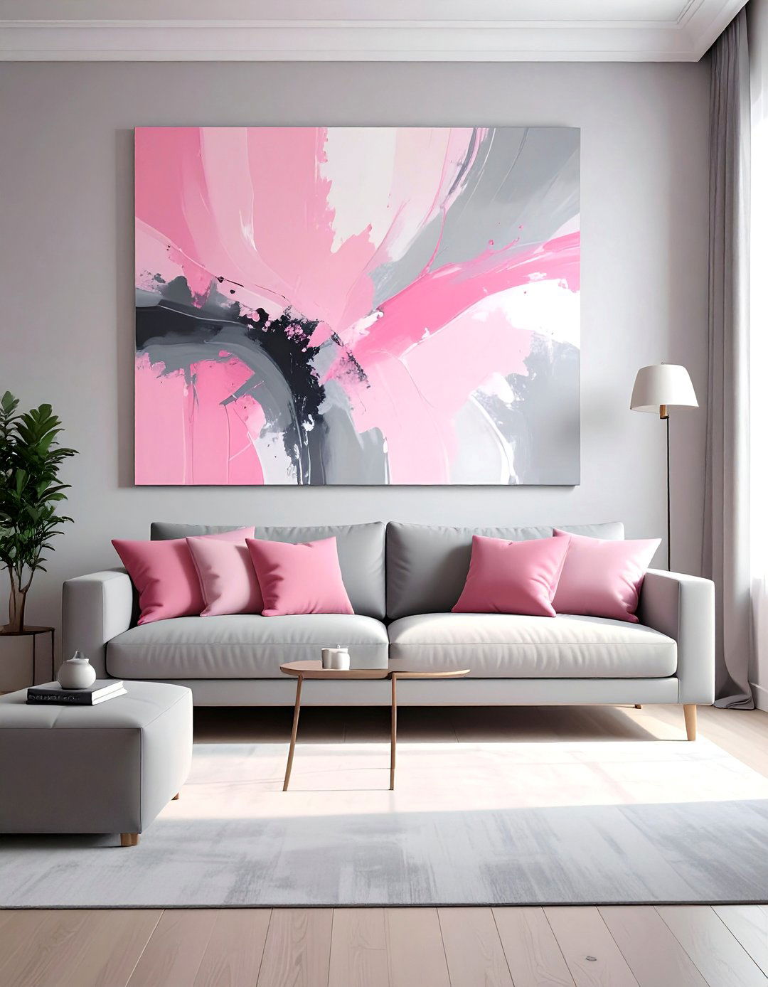 Incorporating Pink and Grey Through Abstract Art - 25 Pink and Grey Living Room Ideas for a Modern Look