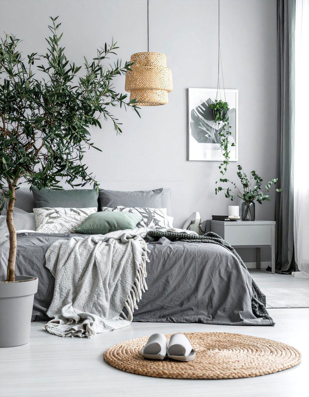 Incorporating Sage Green Plants into a Grey Bedroom - 25 Sage Green and Grey Bedroom Ideas for a Relaxing Retreat