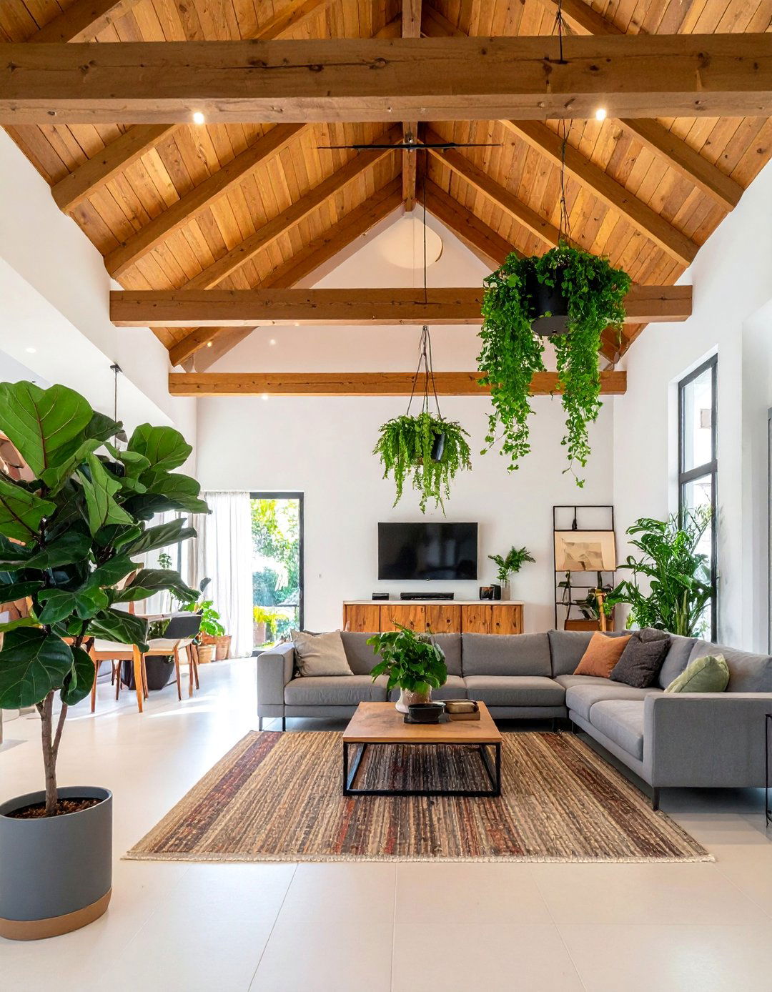 Indoor Plants for a Vaulted Ceiling Living Room - 20 Open Concept Vaulted Ceiling Living Room Ideas