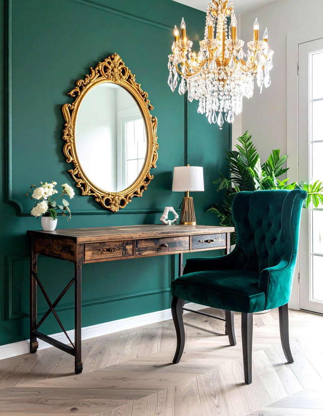 Industrial Elements in a Glam Eclectic Home Office - 25 Eclectic Home Office Ideas for Creative Workspaces