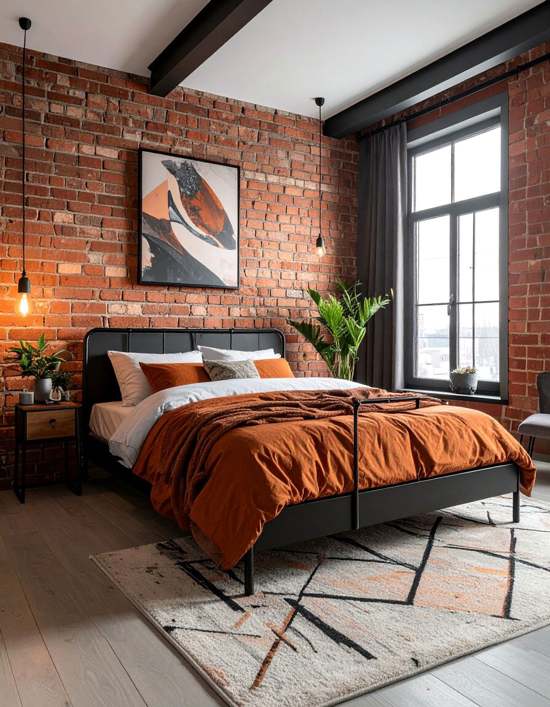 Industrial Rust Bedroom with Brick and Metal - 15 Rust Bedroom Ideas for a Warm and Cozy Ambiance