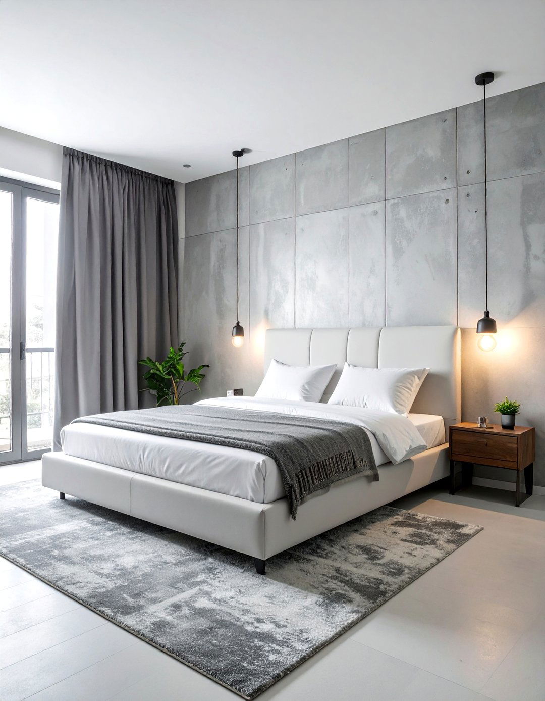 Industrial Style Grey Pendant Lights - 40 Grey and White Bedroom Ideas for a Serene Retreat