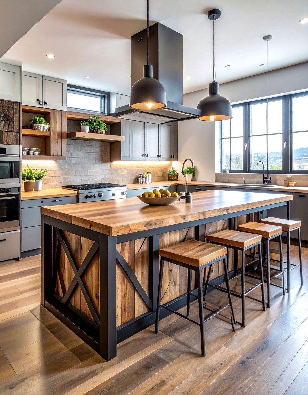 Industrial Style Steel Frame Island - 40 Kitchen Island Ideas for Spacious Kitchens