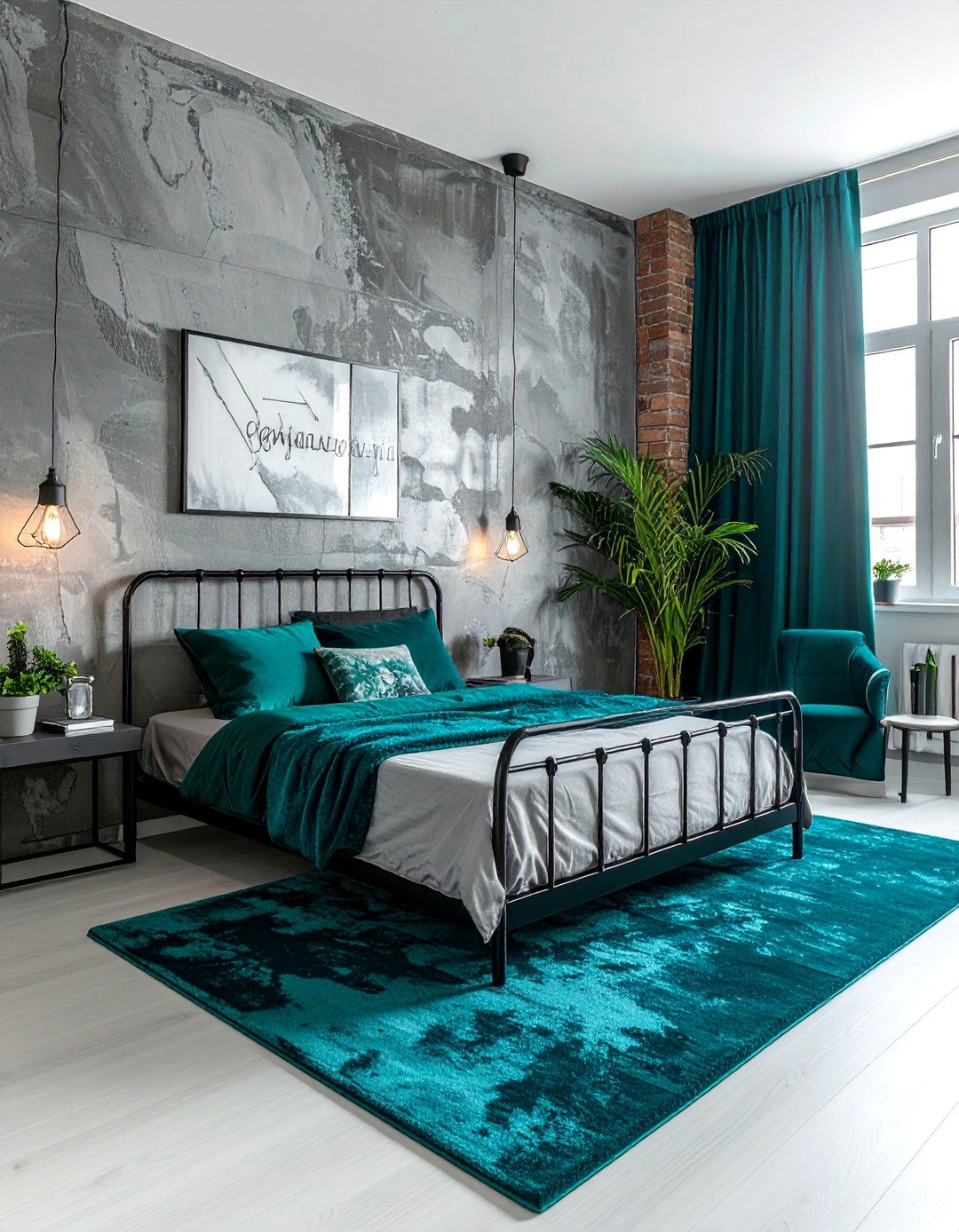 Industrial Style Teal and Grey Bedroom - 15 Teal and Grey Bedroom Ideas for a Stylish Retreat