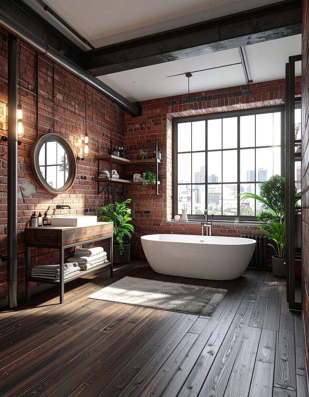 Industrial Style with Dark Wood Floors - 25 Dark Wood Floor Bathroom Ideas for a Cozy Retreat