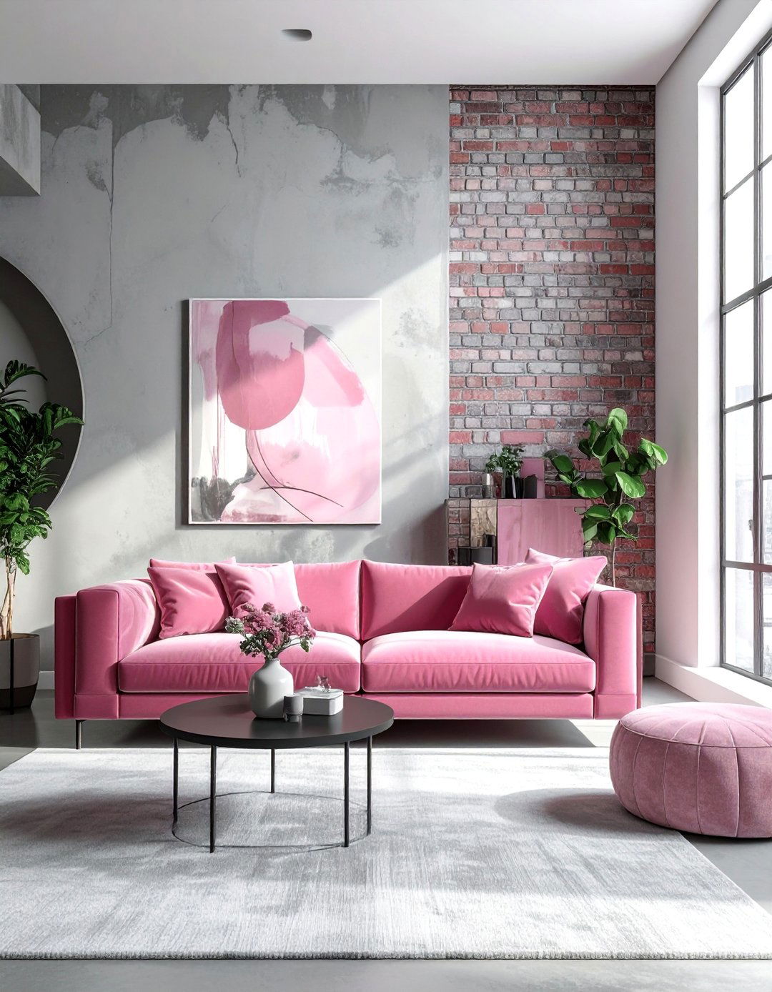 Industrial Style with Pink and Grey Touches - 25 Pink and Grey Living Room Ideas for a Modern Look