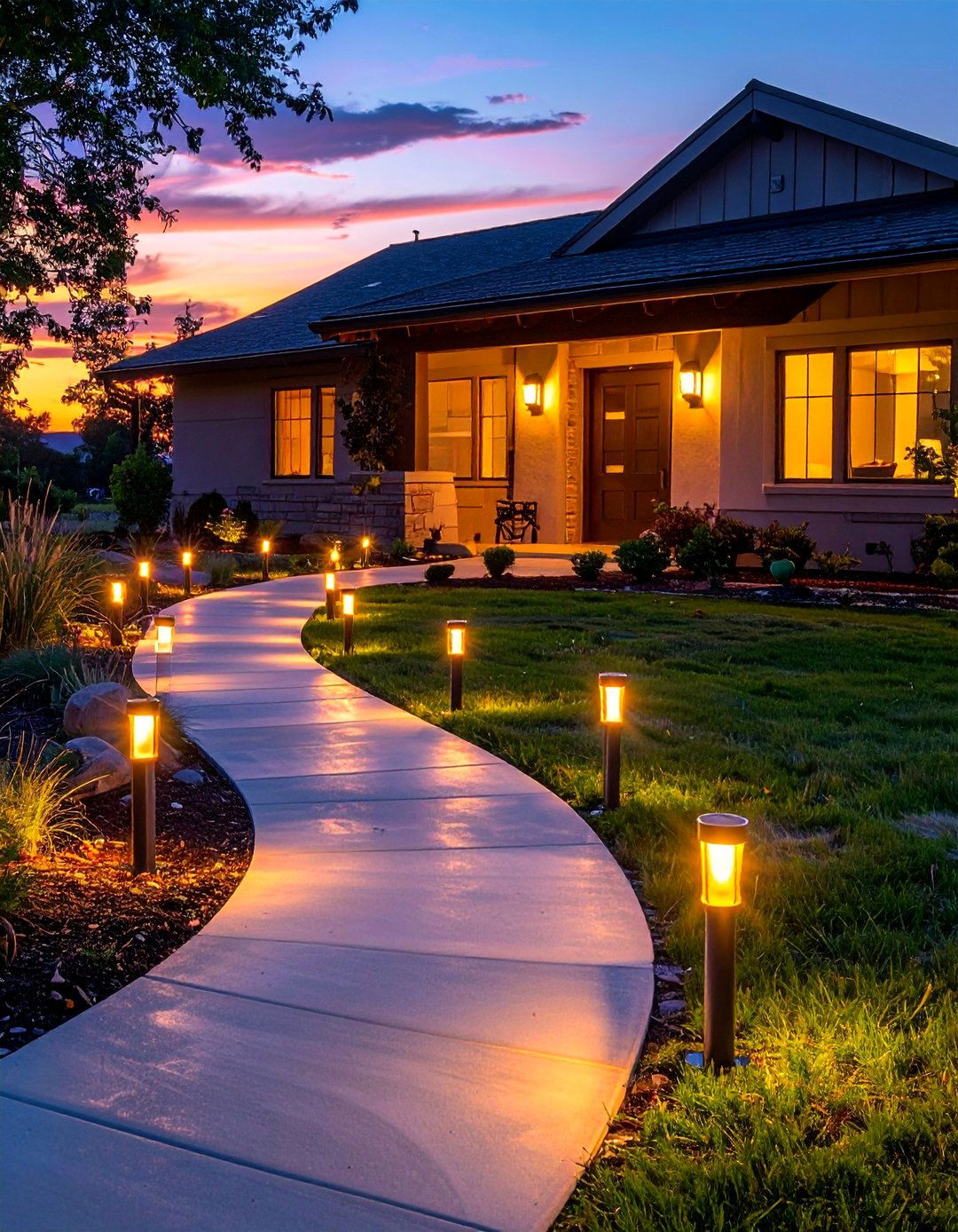 Install Solar Path Lights Along Your Ranch Home Walkway - 40 Curb Appeal Inspiration Ideas for Ranch Homes