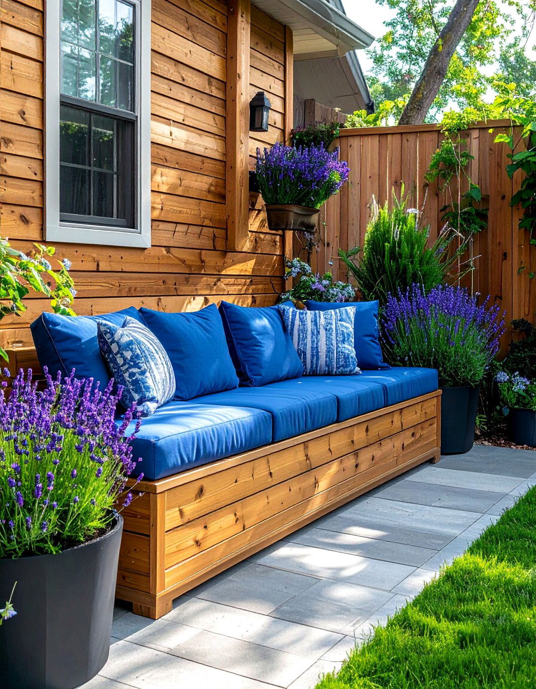 Integrated Bench Seating in a Narrow Garden - 20 Narrow Garden Ideas to Maximize Small Spaces