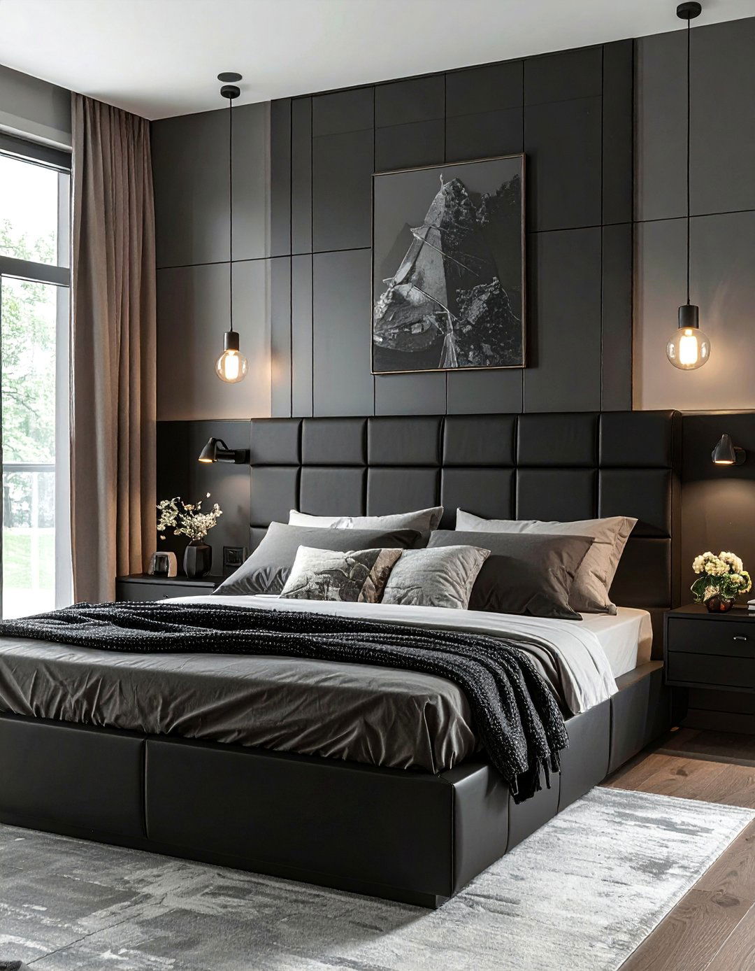 Integrated Black Headboard with Nightstands - 15 Black Headboard Bedroom Ideas for Dramatic Flair