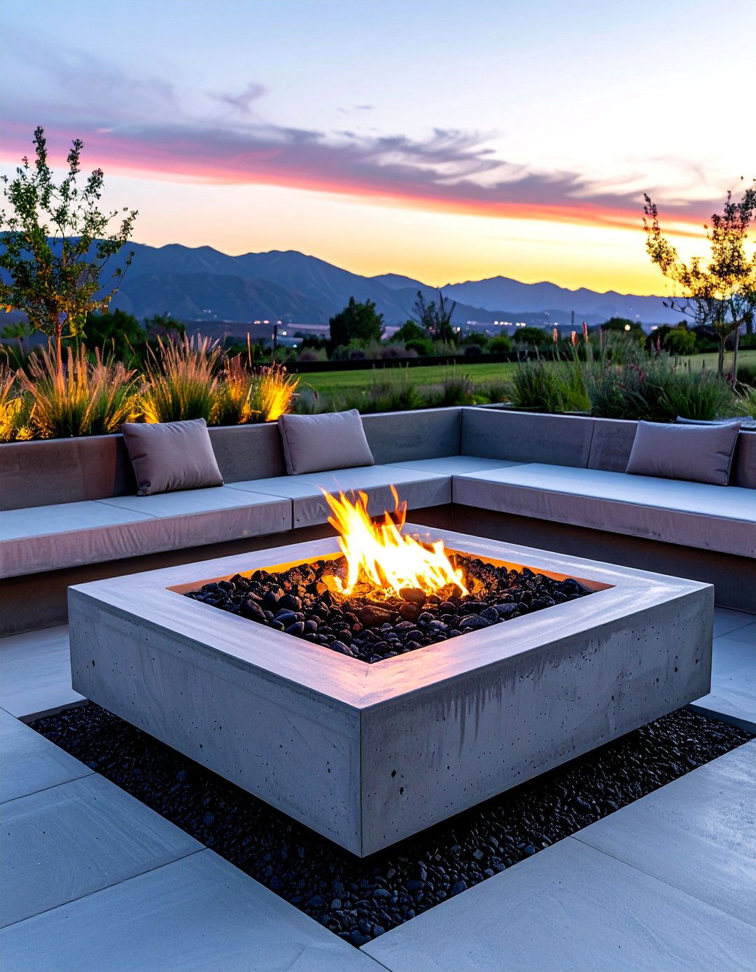 Integrated Concrete Garden Fire Pit - 25 Concrete Garden Ideas to Enhance Your Outdoor Aesthetic