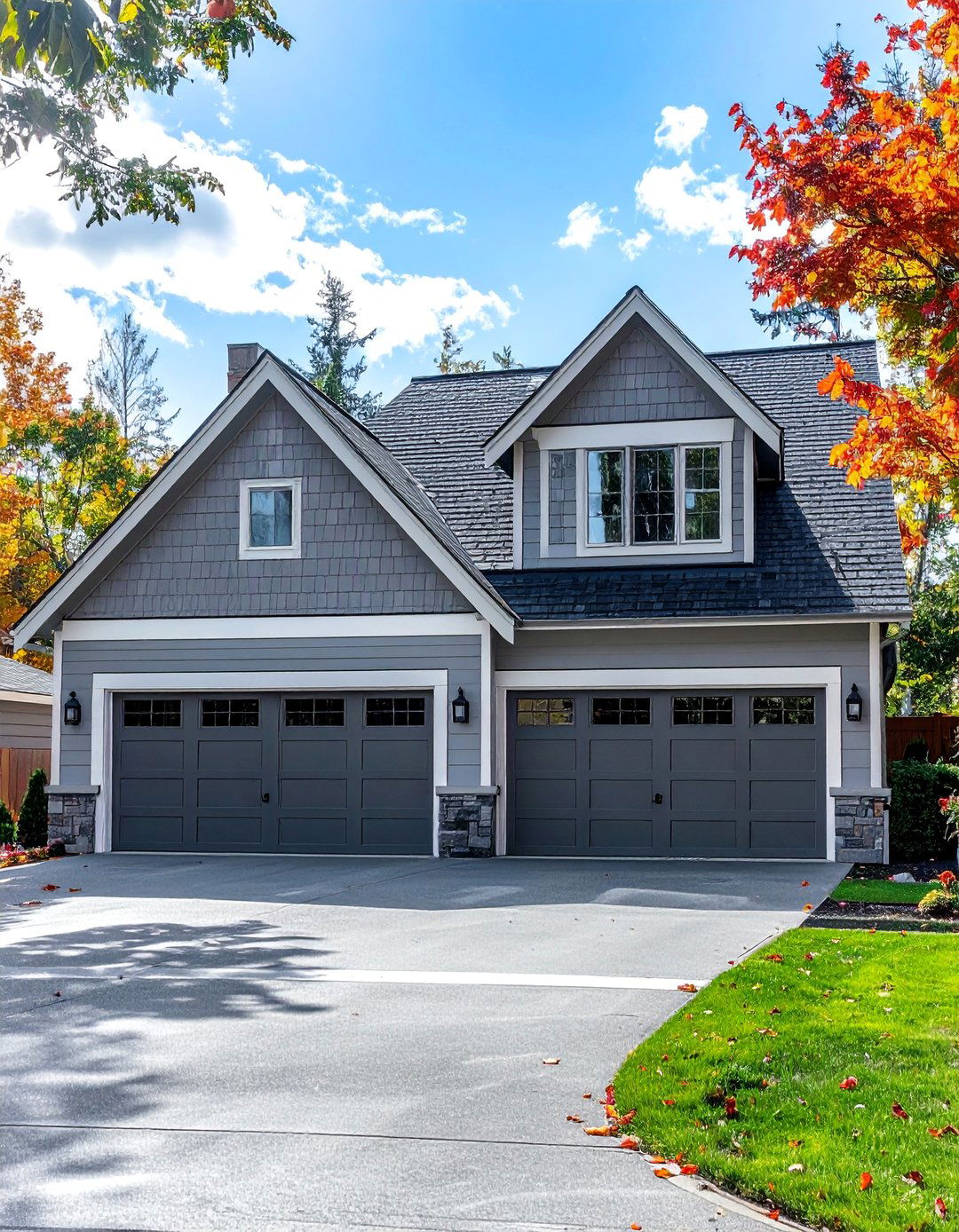Integrated Garage Doors on a Transitional Home Exterior - 30 Transitional Home Exterior Ideas for Modern Appeal