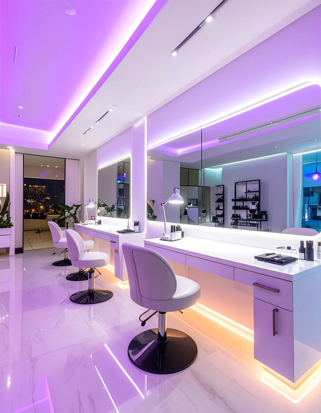 Integrated LED Strip Lighting Nail Salon Design - 30 Nail Salon Interior Design Ideas for a Chic Look