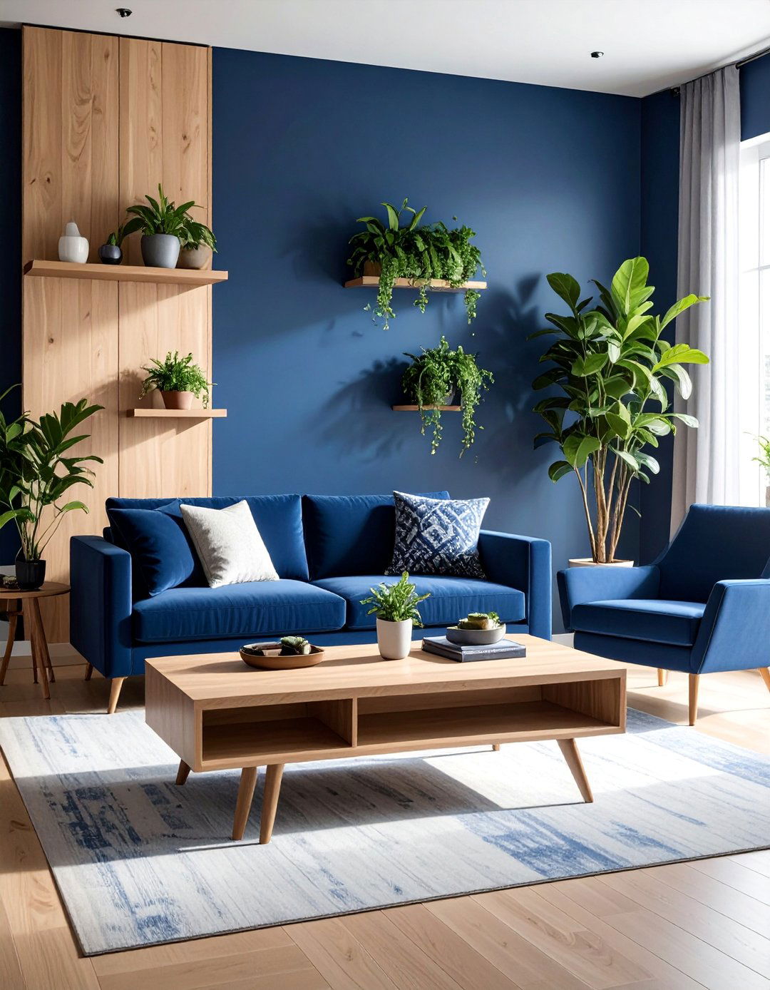 Integrating Natural Wood Tones with Navy Blue - 25 Navy Blue Living Room Ideas for a Stylish Space
