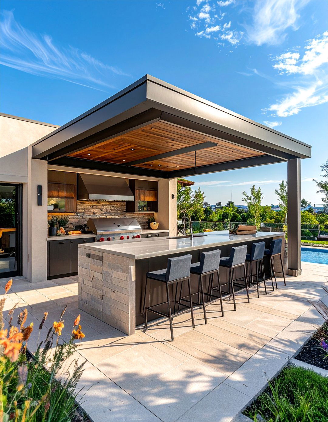 Island Configuration Covered Spaces - 25 Covered Outdoor Kitchen Ideas for Year-Round Cooking