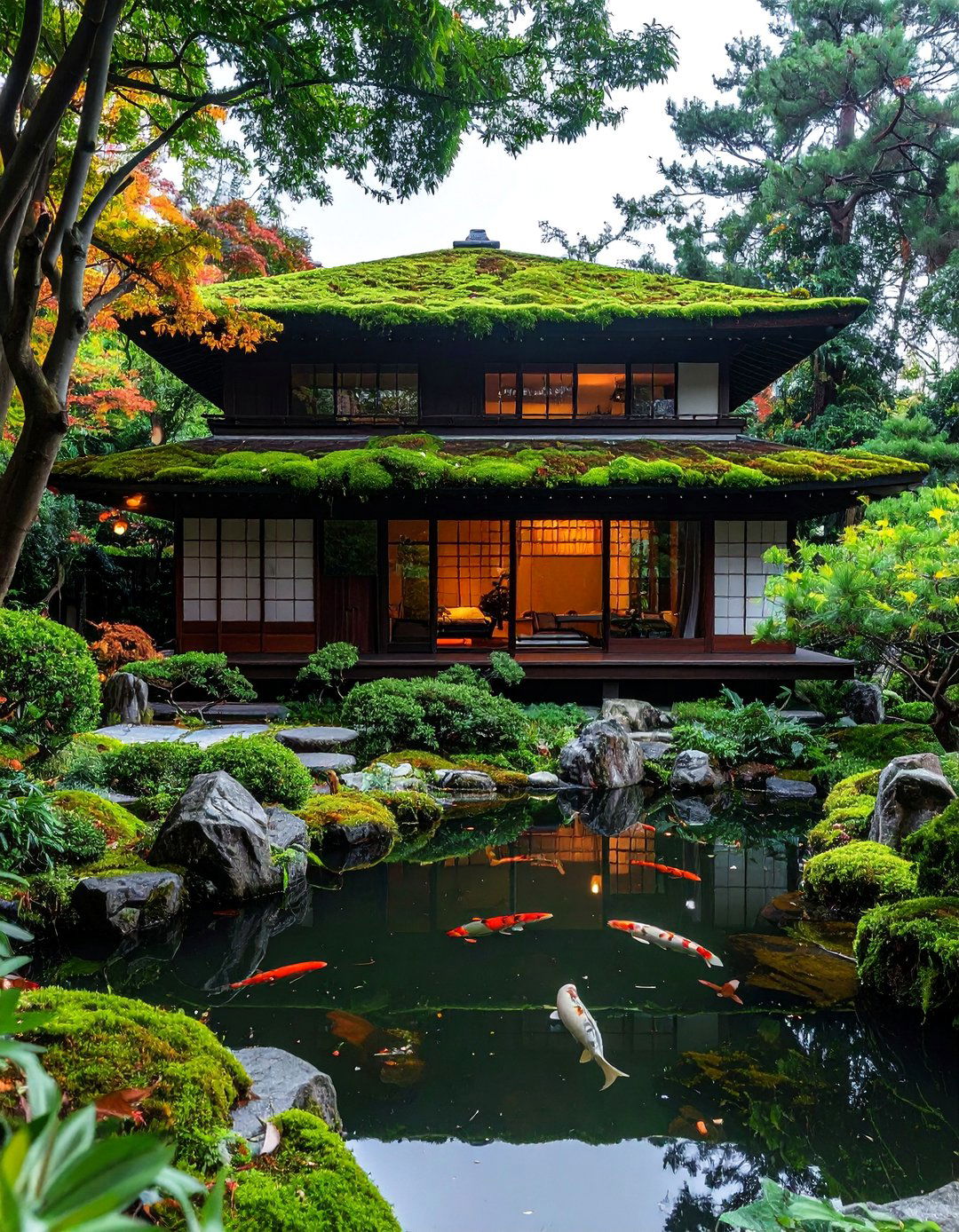 Japanese Inspired House With a Moss Green Roof - 20 Houses With Green Roofs for Sustainable Living