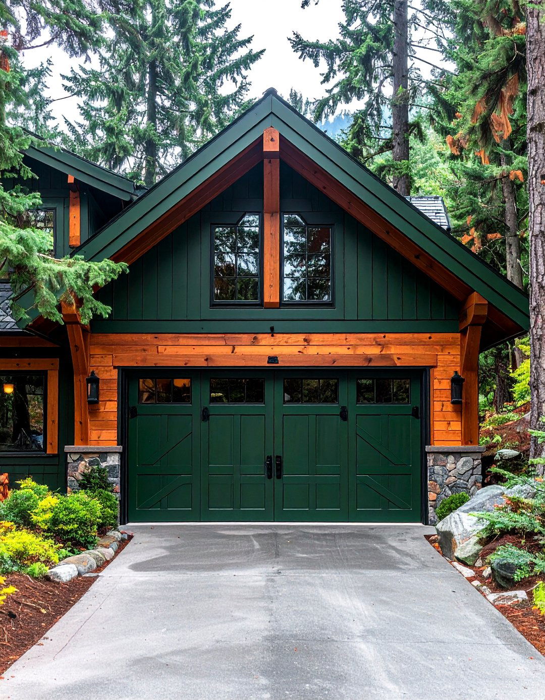 Juniper Green Garage Door with Wood Accents - 20 Green Garage Door Ideas to Boost Curb Appeal