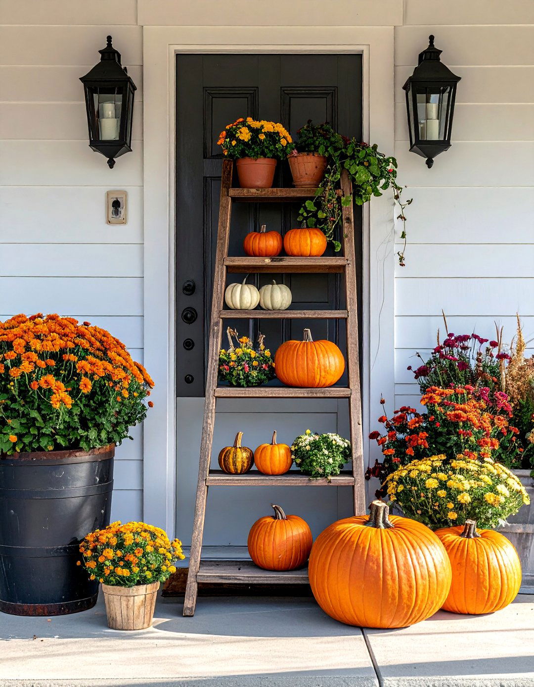Ladder Display Stand - 30 Front Door Fall Decor Ideas to Welcome the Season