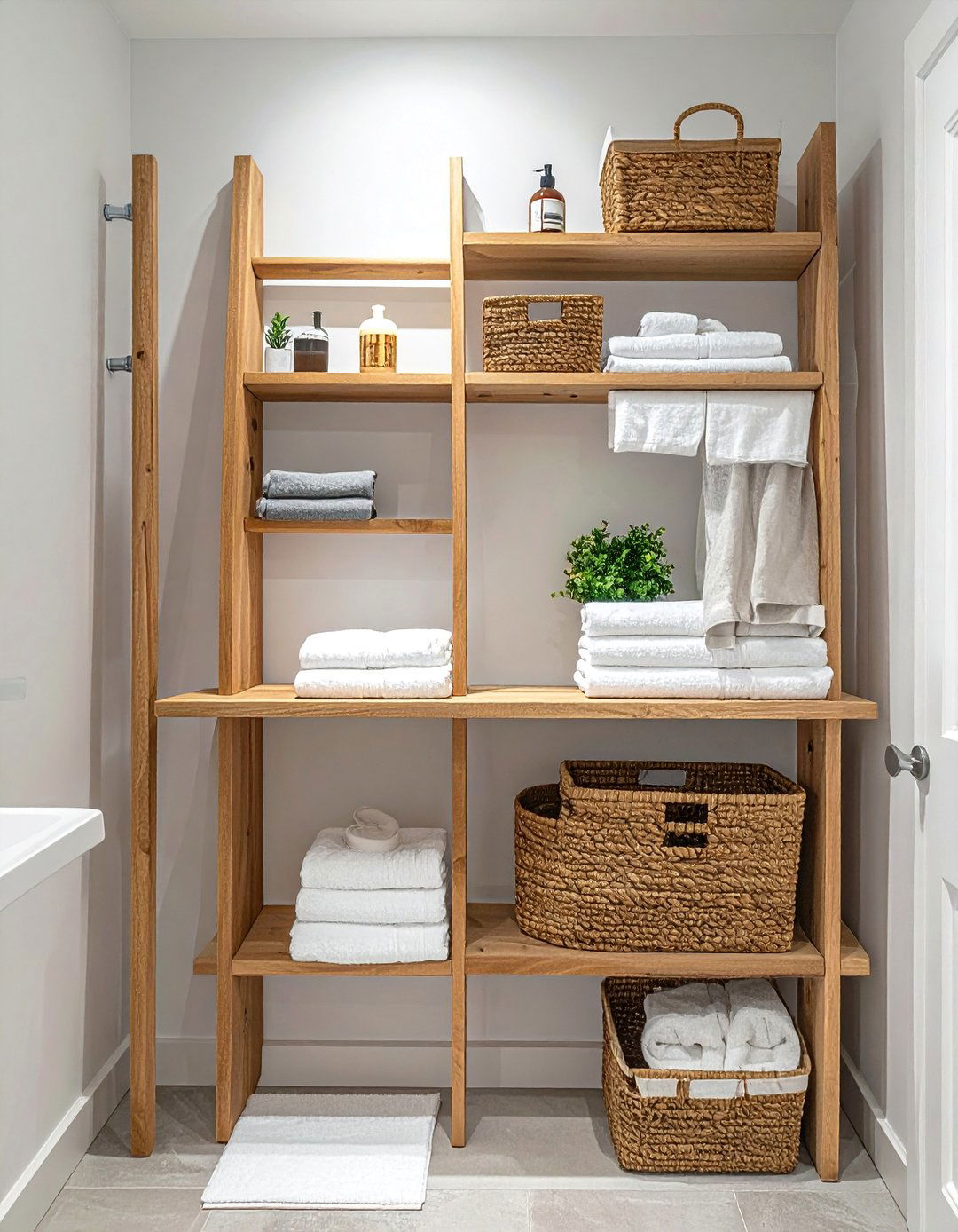 Ladder Style Wall Shelving - 15 Bathroom Wall Storage Ideas for Organized Spaces