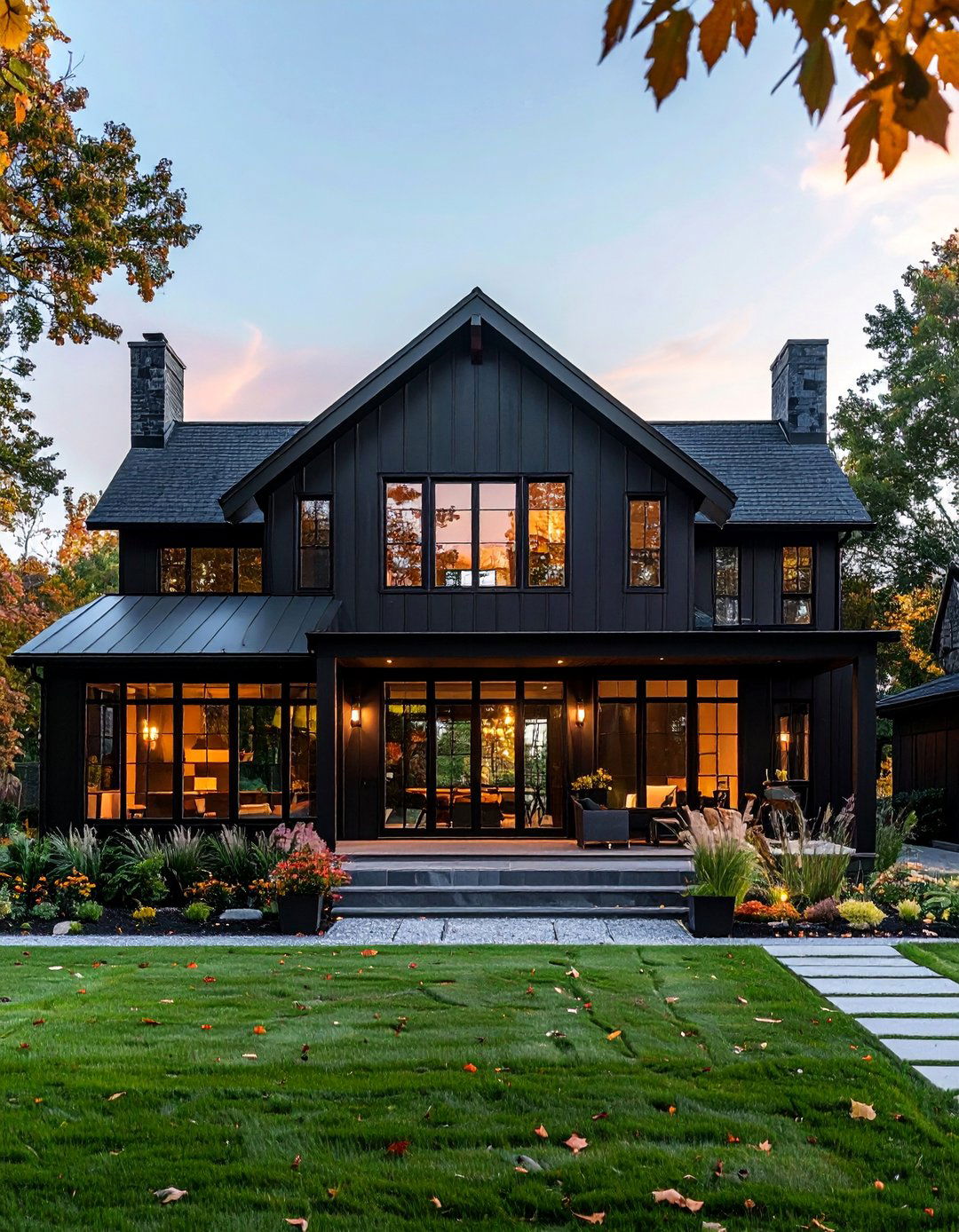 Large Black Framed Picture Windows - 40 Black Modern Farmhouse Exterior Design Ideas for a Sleek Look