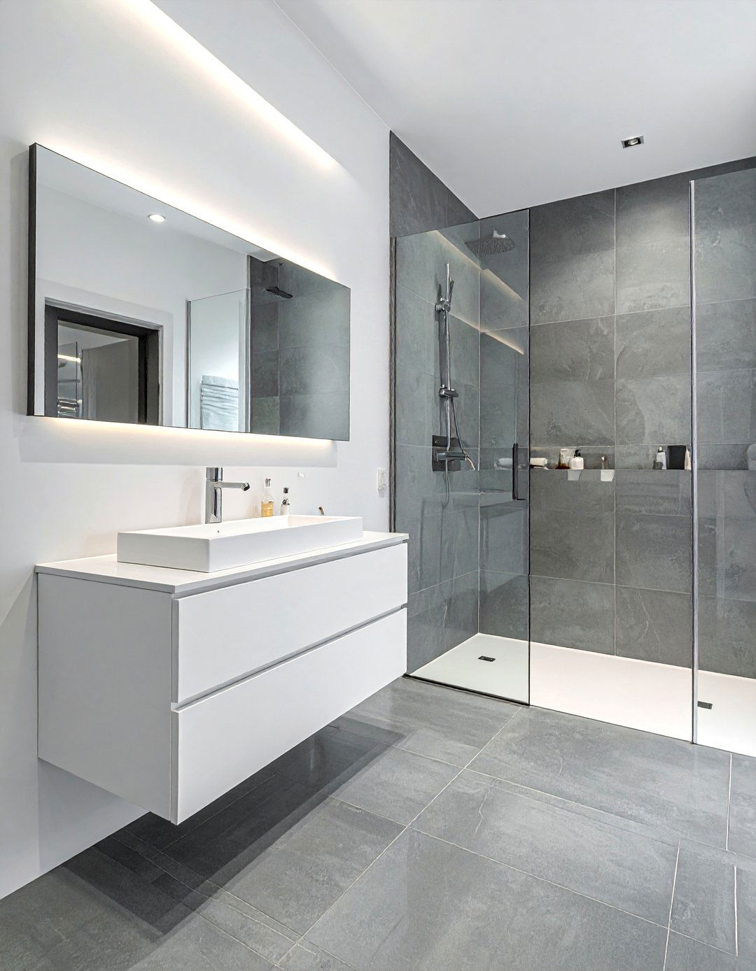 Large Format Gray Porcelain Tile Bathroom - 25 Gray Floor Bathroom Ideas for a Modern and Sleek Look