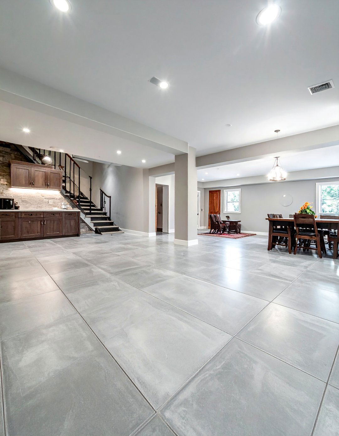 Large Format Tile Pattern Concrete Basement Floor - 20 Concrete Basement Floor Ideas for a Modern Look
