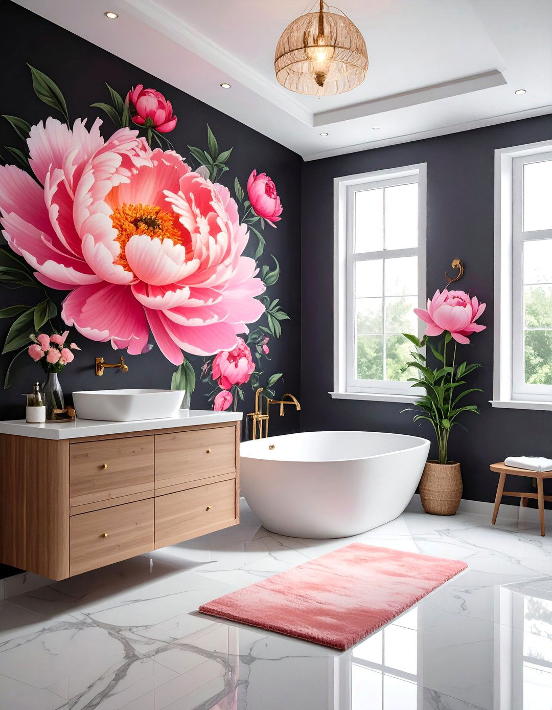 Large Scale Floral Bathroom Mural - 25 Colorful Bathroom Ideas to Brighten Your Space