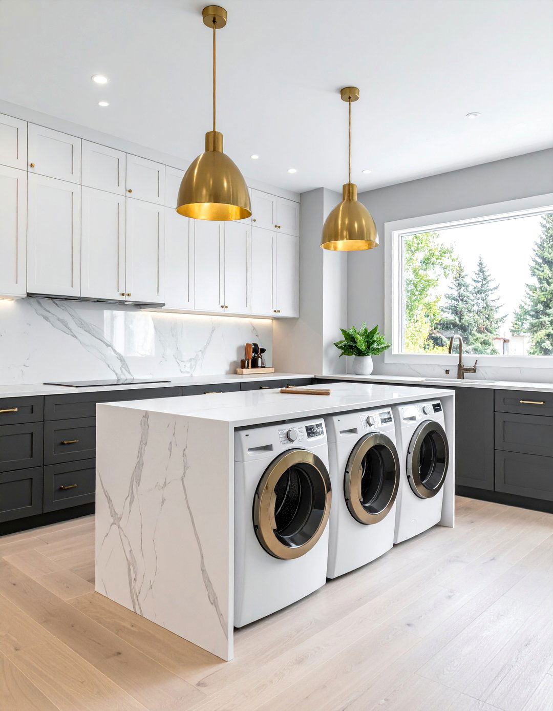Laundry Room with a Central Waterfall Island - 30 Luxury Modern Laundry Room Ideas for Stylish Homes