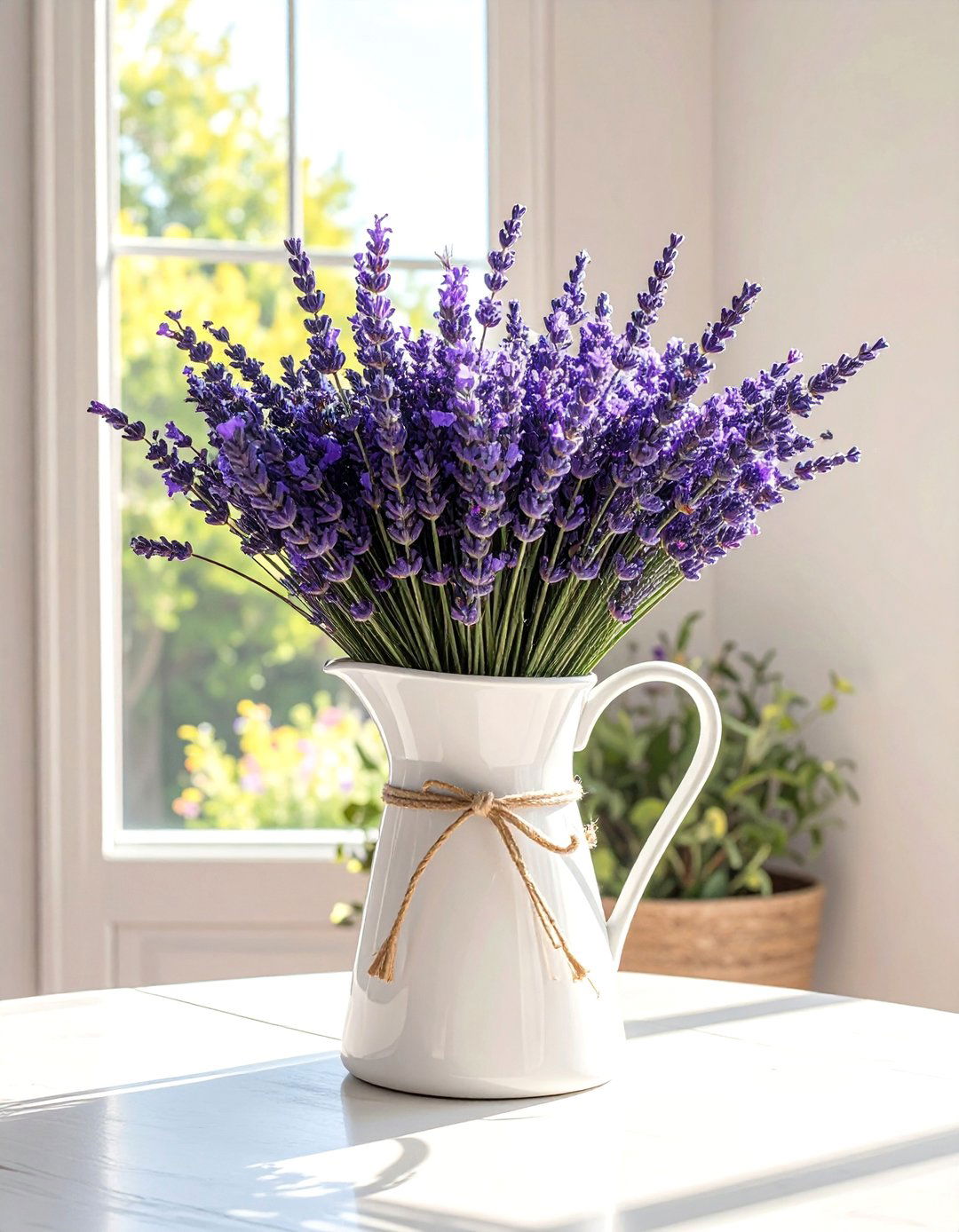 Lavender Bundle Spring Centerpiece in a Pitcher - 25 Spring Centerpiece Ideas for a Fresh Look