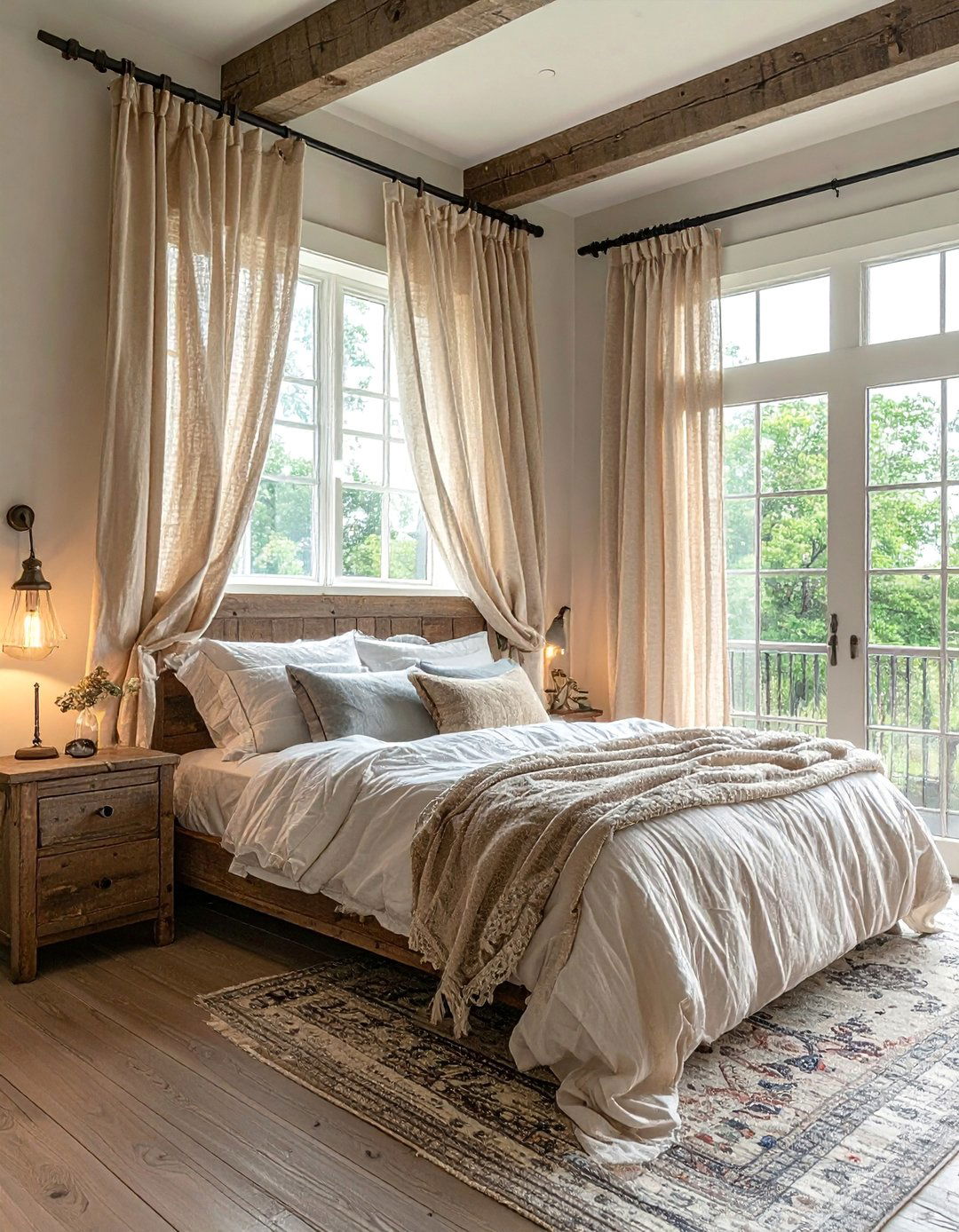Layered Burlap and Lace Farmhouse Curtains - 40 Farmhouse Window Treatment Ideas for a Cozy Home
