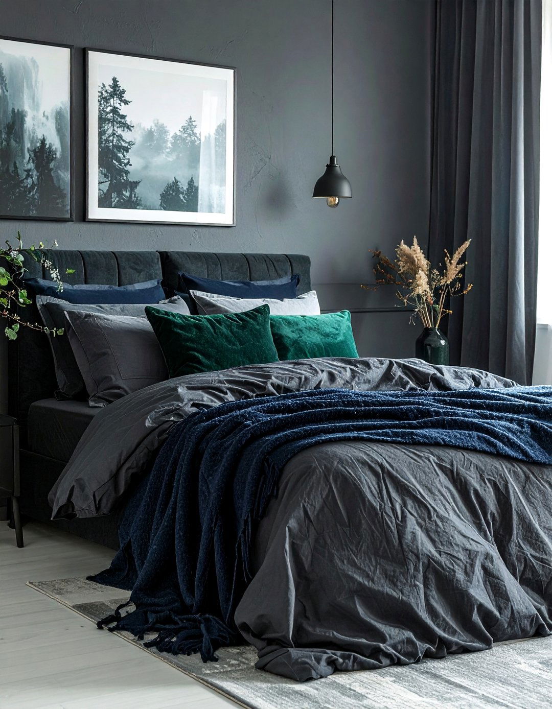 Layered Dark Toned Bedding - 25 Dark Bedroom Ideas for a Cozy and Moody Retreat