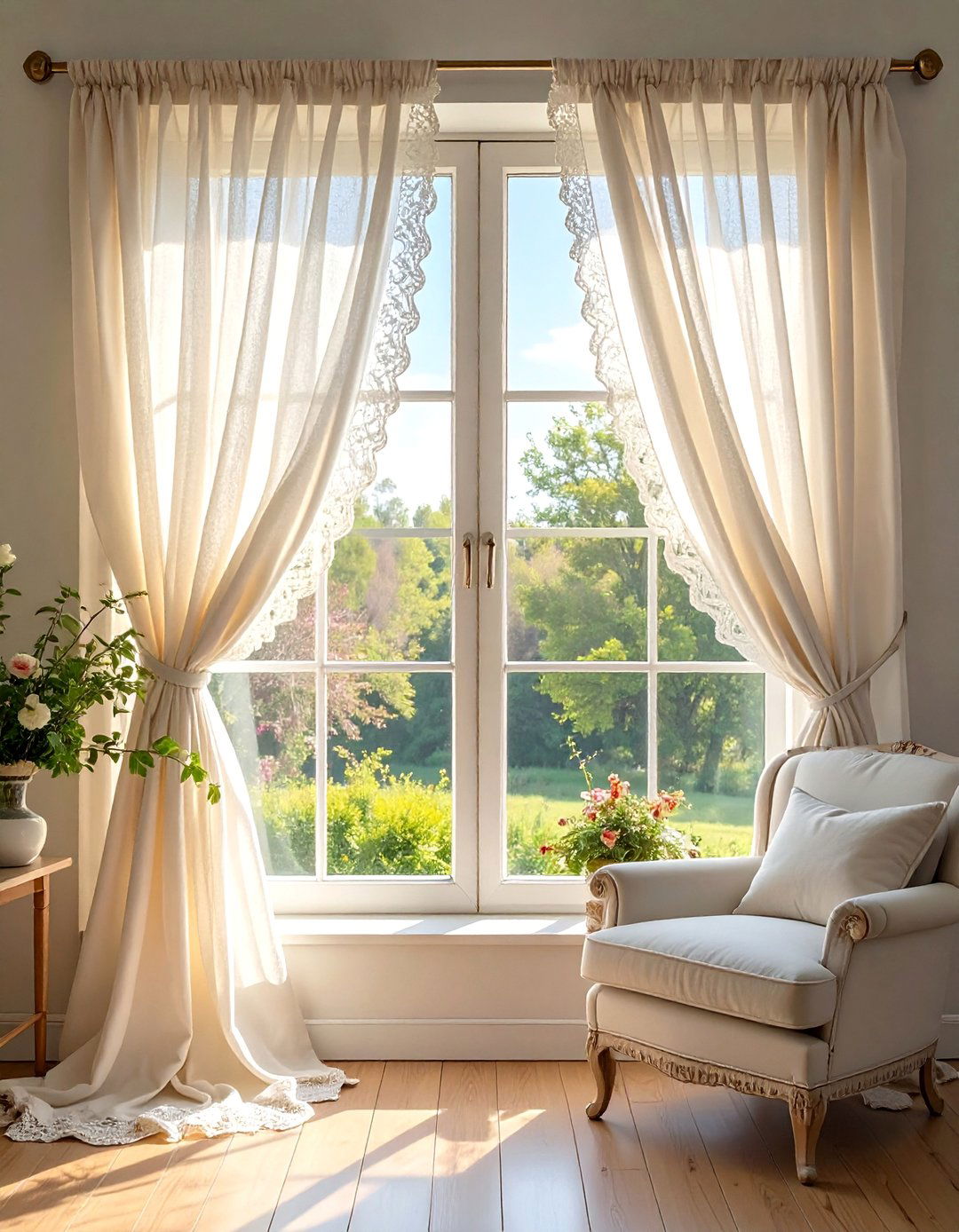 Layered Lace and Linen Curtains - 25 Shabby-chic Style Living Room Ideas for Charm