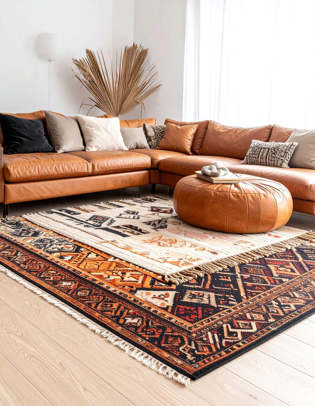 Layered Moroccan and Kilim Rugs - 20 Bohemian Desert Decor Ideas for a Warm and Inviting Home